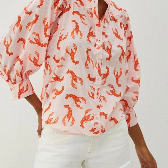 Anthropologie Whimsy Lobster Print Button Down Shirt - Picture 1 of 15
